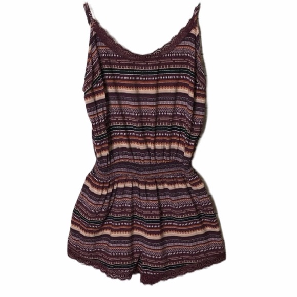 Forever 21 Dresses & Skirts - Forever 21 Maroon Romper w/lace trim SZ M